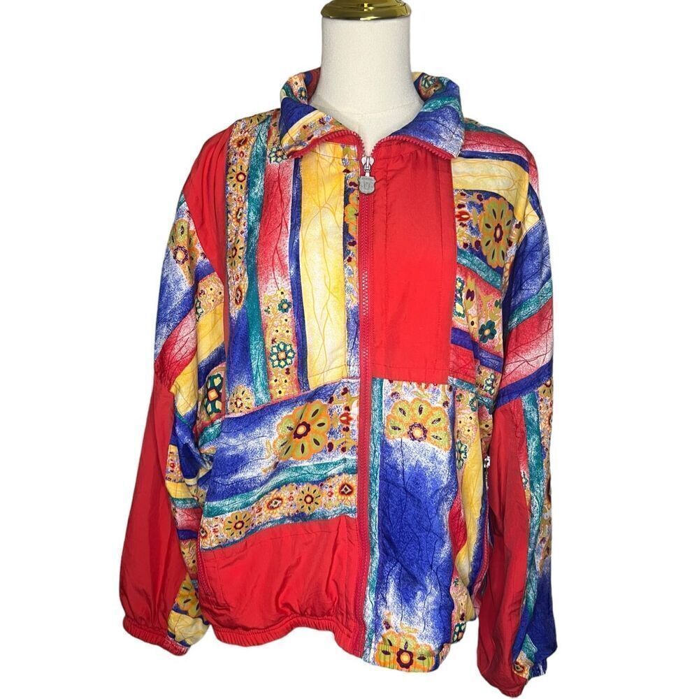 Kaelin Vintage Colorful Windbreaker Zip‎ Up Retro Jacket Women’s Large